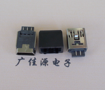 龙岗MINI USB 5Pin接口 带护套焊线母座 B型180度铜壳