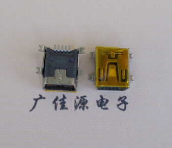 龙岗MINI USB 5P 接口 母座 全贴带麦拉 高9.6带0.9柱子