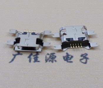 龙岗镀镍Micro USB 插座四脚贴 直边沉板1.6MM尺寸结构