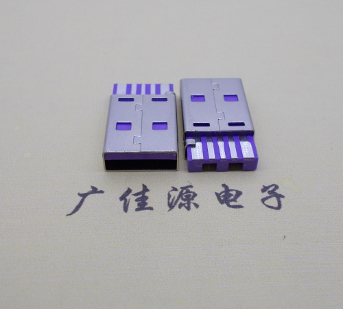 龙岗短路usbA公5p焊线式大电流 紫色胶芯快充插头